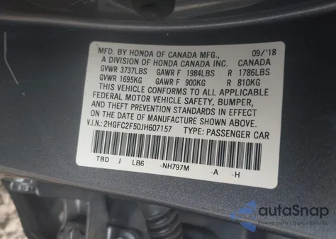 2018 Honda Civic Lx z USA, uszkodzony, nr VIN 2HGFC2F50JH607157